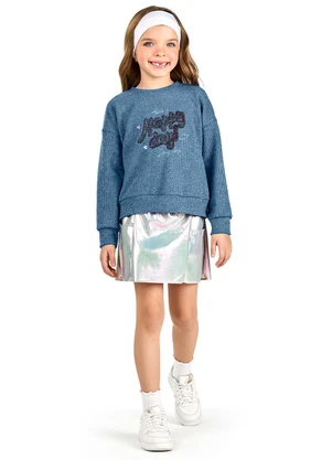 Elian - Blusão Infantil Menina Tricô Canelado Azul - ELIAN