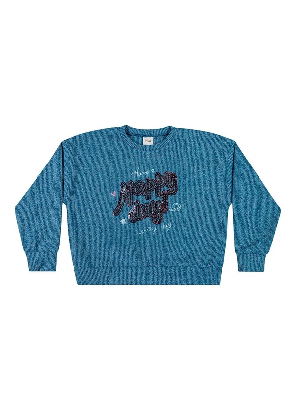 Elian - Blusão Infantil Menina Tricô Canelado Azul 3