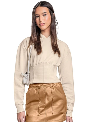 Gloss - Blusão Juvenil em Moletom com Ribana Bege - GLOSS