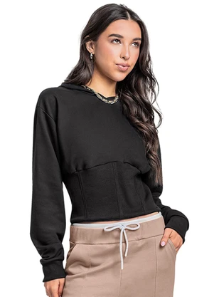 Gloss - Blusão Juvenil em Moletom com Ribana Preto - GLOSS