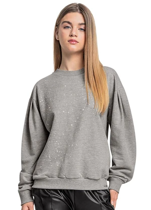 Gloss - Blusão Juvenil em Moletom com Strass Cinza - GLOSS