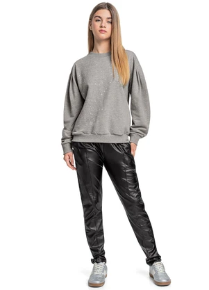 Gloss - Blusão Juvenil em Moletom com Strass Cinza - GLOSS