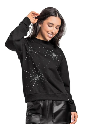 Gloss - Blusão Juvenil em Moletom com Strass Preto - GLOSS