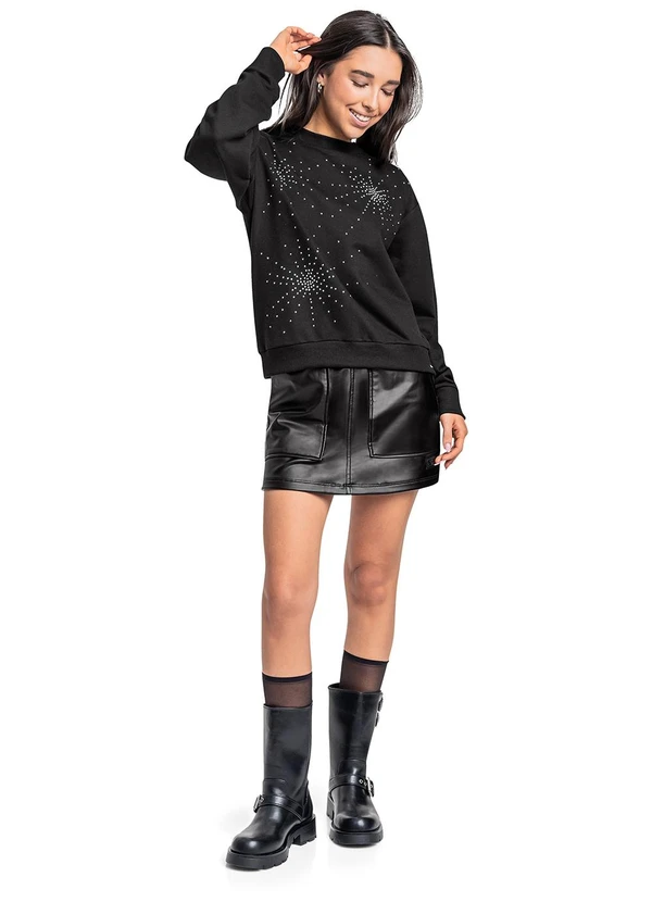 Gloss - Blusão Juvenil em Moletom com Strass Preto 3