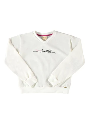 Milli e Nina - Blusão Juvenil Malha Tricot Bordado a Fio Bege - MILLI E NINA