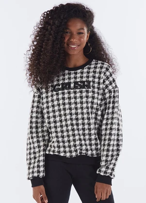 Pulla Bulla - Blusão Juvenil Menina Pied Poule Preto - PULLA BULLA