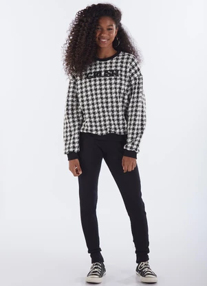 Pulla Bulla - Blusão Juvenil Menina Pied Poule Preto - PULLA BULLA