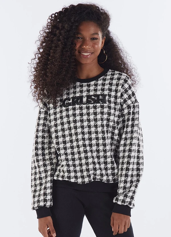 Pulla Bulla - Blusão Juvenil Menina Pied Poule Preto 1