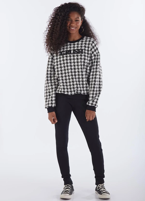 Pulla Bulla - Blusão Juvenil Menina Pied Poule Preto 2