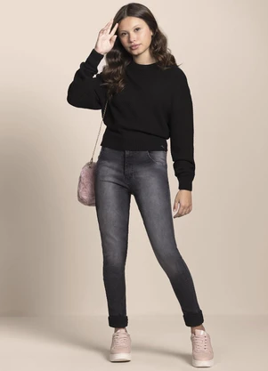 Milli e Nina - Blusão Juvenil Menina Tricô Oversized Preto - MILLI E NINA