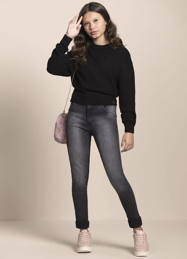 Milli e Nina - Blusão Juvenil Menina Tricô Oversized Preto 2