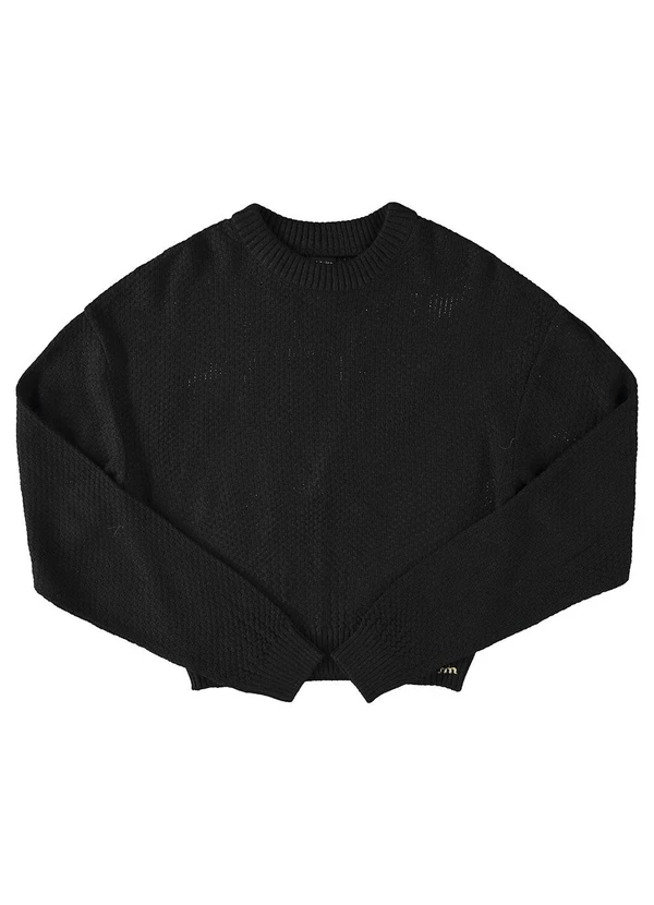 Milli e Nina - Blusão Juvenil Menina Tricô Oversized Preto 3