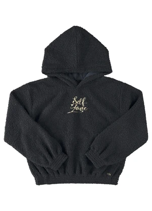 Milli e Nina - Blusão Juvenil Pelo Carneirinho Self Love Preto - MILLI E NINA