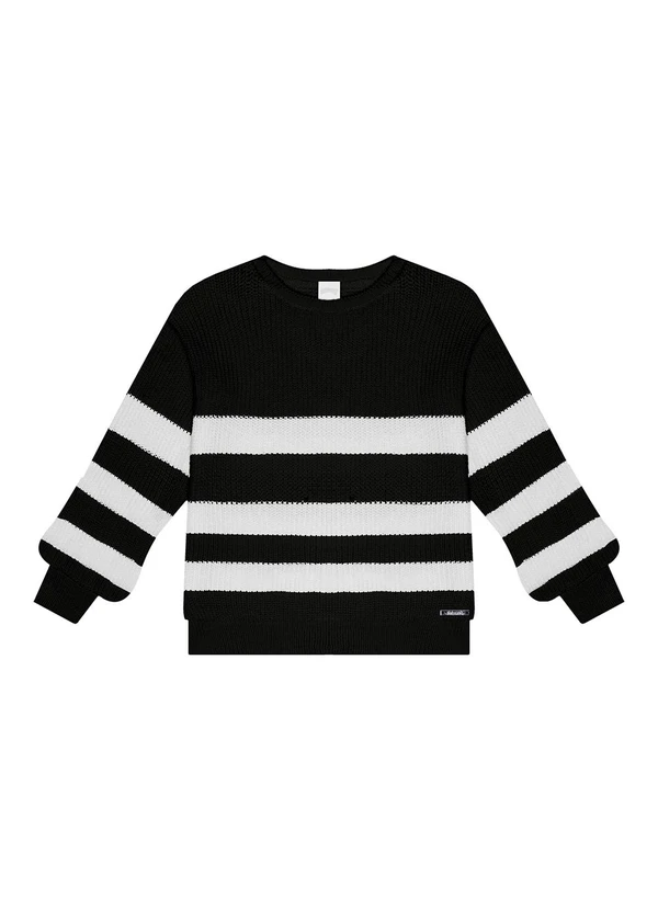 Alakazoo - Blusão Listrado de Tricô Infantil Menina Preto 2