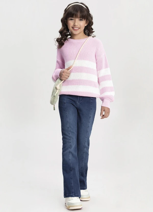 Alakazoo - Blusão Listrado de Tricô Infantil Menina Rosa 2