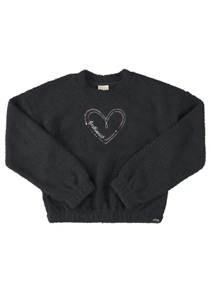 Milli e Nina - Blusão Menina Pelo Carneirinho Bordado Preto - MILLI E NINA