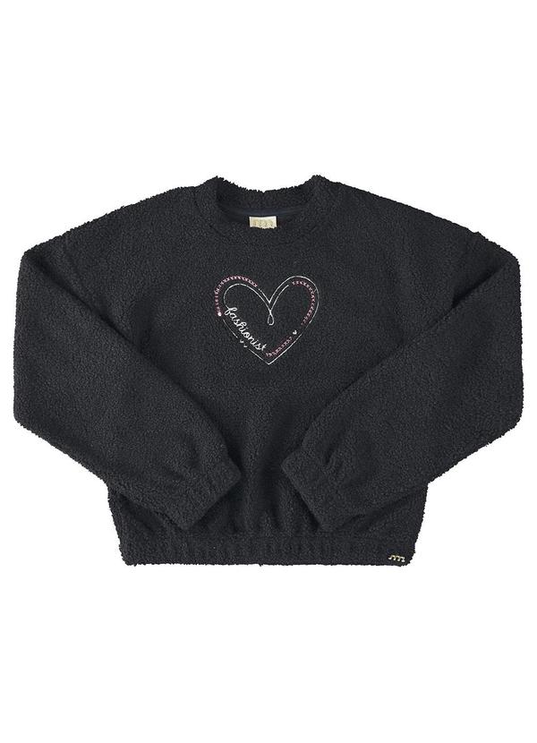 Milli e Nina - Blusão Menina Pelo Carneirinho Bordado Preto