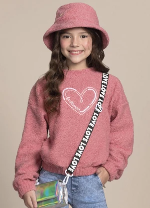 Milli e Nina - Blusão Menina Pelo Carneirinho Bordado Rosa - MILLI E NINA