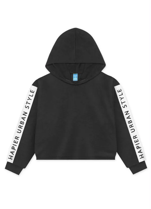 Hapier - Blusão Moletom com Capuz Juvenil Preto