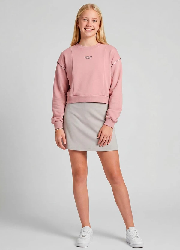 Minty - Blusão Moletom e Ribana com Estampa Rosa 3