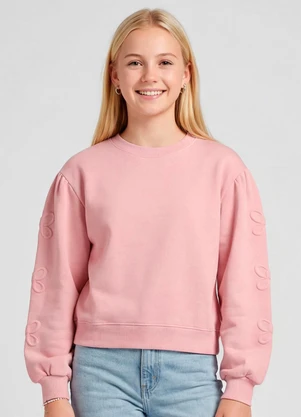 Minty - Blusão Moletom Felpado com Bordado Rosa - MINTY