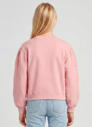Minty - Blusão Moletom Felpado com Bordado Rosa - MINTY