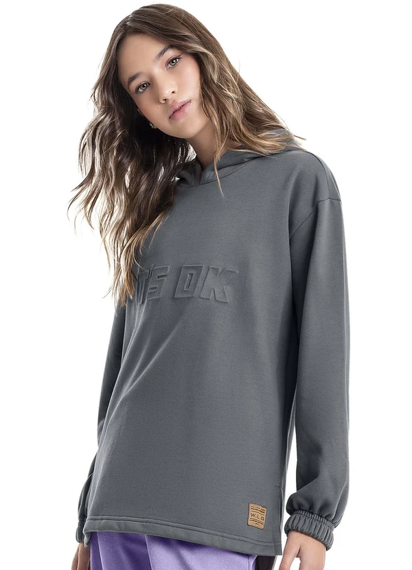 Gloss - Blusão Oversize em Moletom Juvenil Cinza