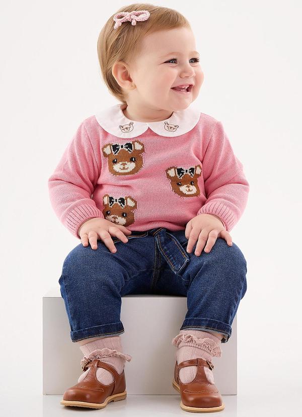 Up Baby - Blusão Tricô Bebê Menina Rosa 2