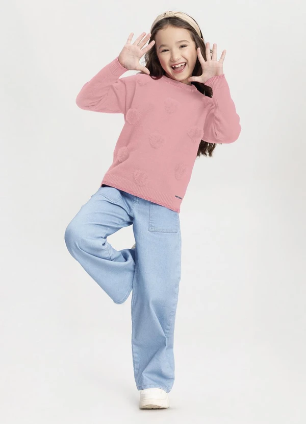 Alakazoo - Blusão Tricô com Corações e Fios de Lurex Rosa