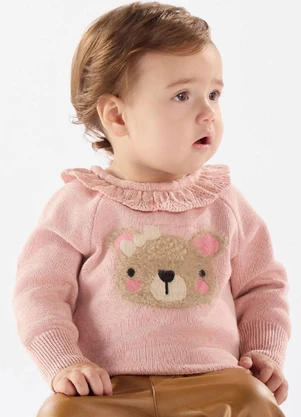 Up Baby - Blusão Tricot Ursinho Bebê Menina Rosa - UP BABY