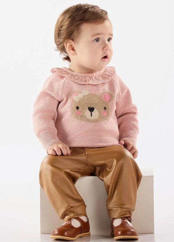 Up Baby - Blusão Tricot Ursinho Bebê Menina Rosa 2