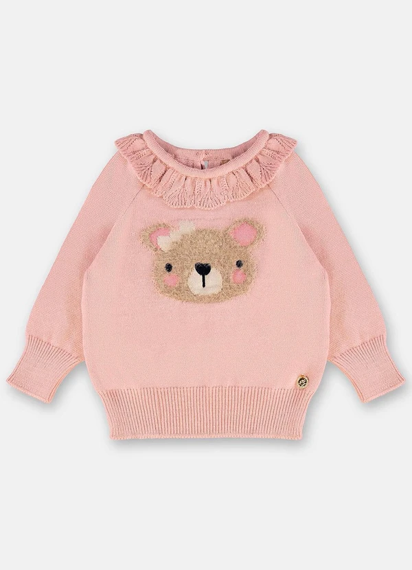 Up Baby - Blusão Tricot Ursinho Bebê Menina Rosa 3