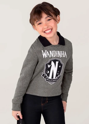 Brandili - Blusão Wandinha Infantil Menina Cinza - BRANDILI