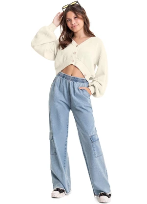Gloss - Cardigan Cropped em Tricô Juvenil Bege - GLOSS