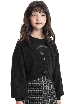 Gloss - Cardigan Cropped em Tricô Juvenil Preto - GLOSS