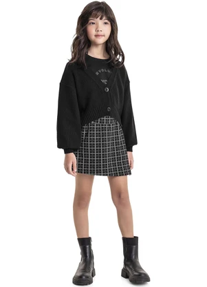 Gloss - Cardigan Cropped em Tricô Juvenil Preto - GLOSS