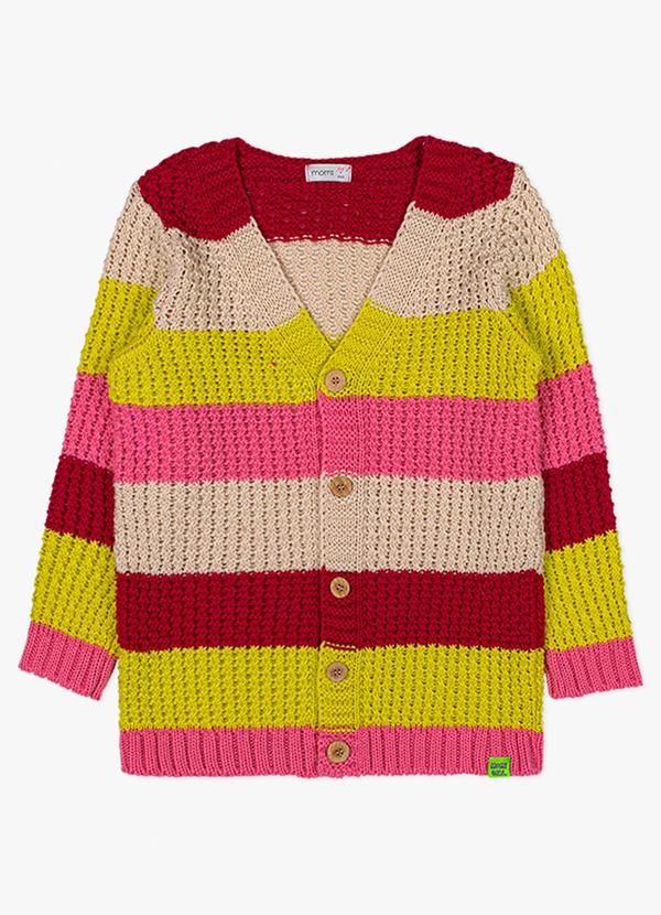 Momi - Cardigan de Tricot com Listras Coloridas Rosa