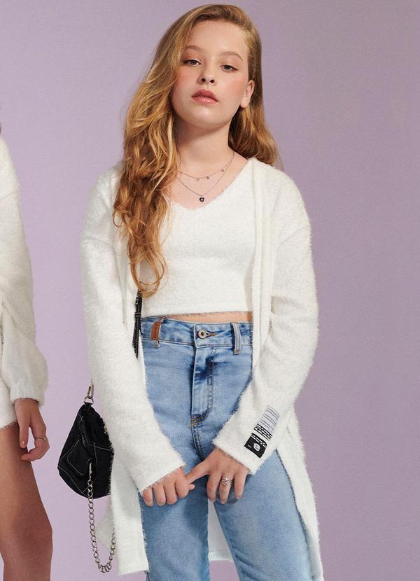 I Am - Cardigan Feminino com Pelinhos Branco