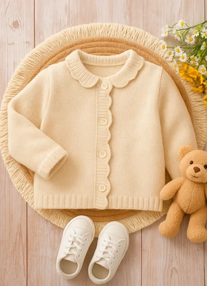 Anadoda - Cardigan Infantil com Babado  Off - ANADODA