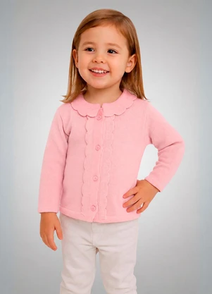 Anadoda - Cardigan Infantil com Babado Rosa - ANADODA