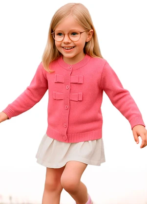 Anadoda - Cardigan Infantil com Laços Rosa - ANADODA