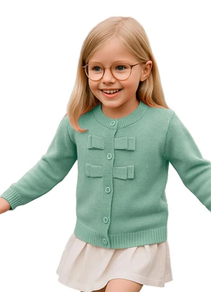 Anadoda - Cardigan Infantil com Laços Verde - ANADODA