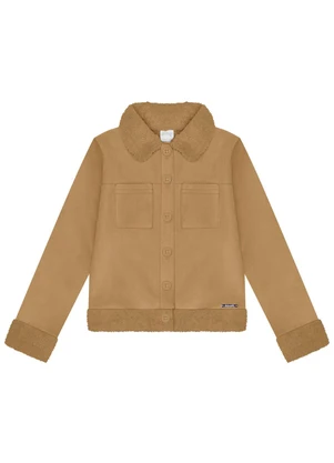 Alakazoo - Cardigan Infantil Menina em Veludo Dublado Bege - ALAKAZOO