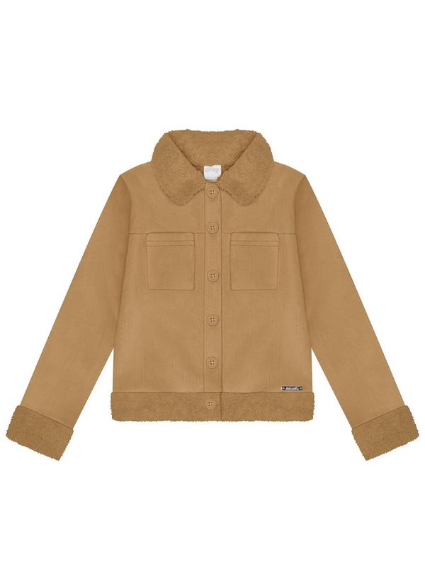 Alakazoo - Cardigan Infantil Menina em Veludo Dublado Bege 1
