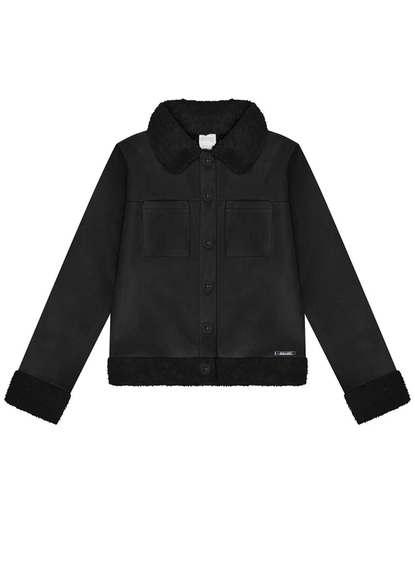 Alakazoo - Cardigan Infantil Menina em Veludo Dublado Preto 1