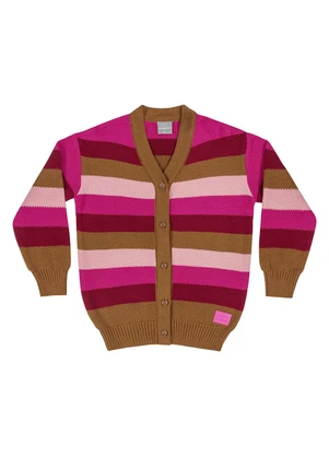 Quimby - Cardigan Listrado em Tricô Infantil Marrom - QUIMBY