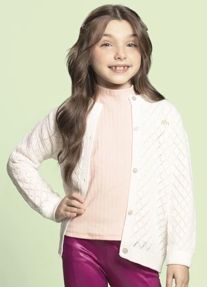 Milli e Nina - Cardigan Menina Tricô Alongado Bege - MILLI E NINA