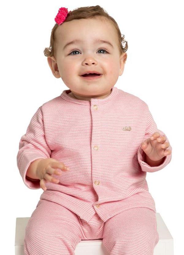 Marlan - Casaco Bebê Moletom Quadriculado Unissex Rosa