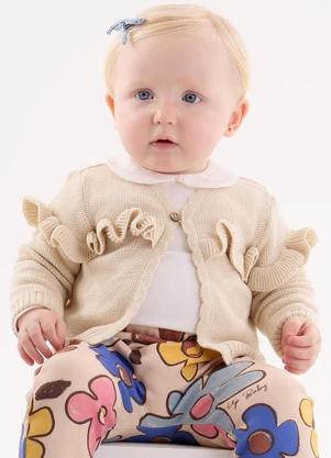 Up Baby - Casaco Cardigan em Tricô Bebê Menina Bege - UP BABY