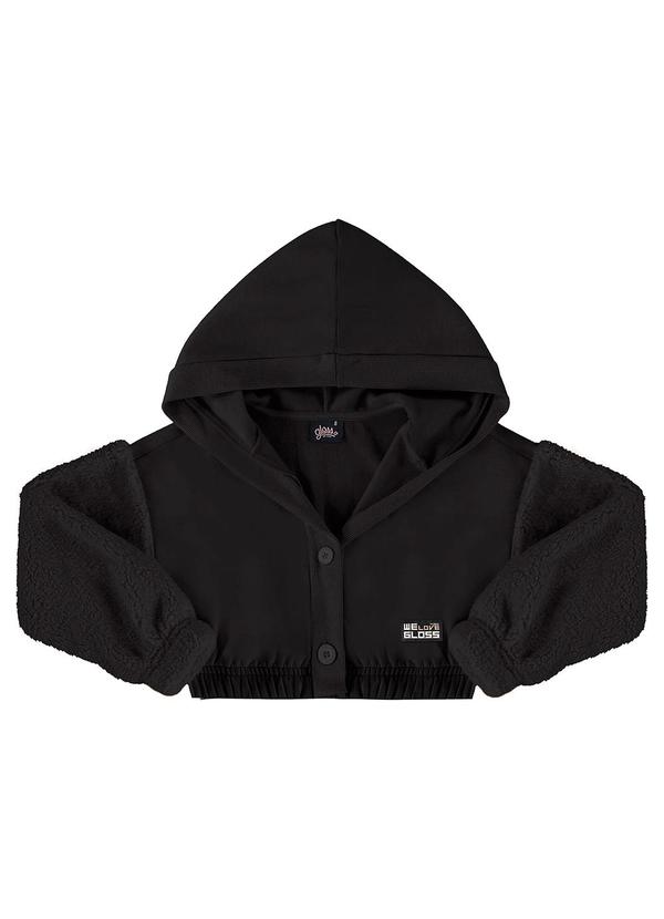 Gloss - Casaco Cropped em Moletom Juvenil Preto 3